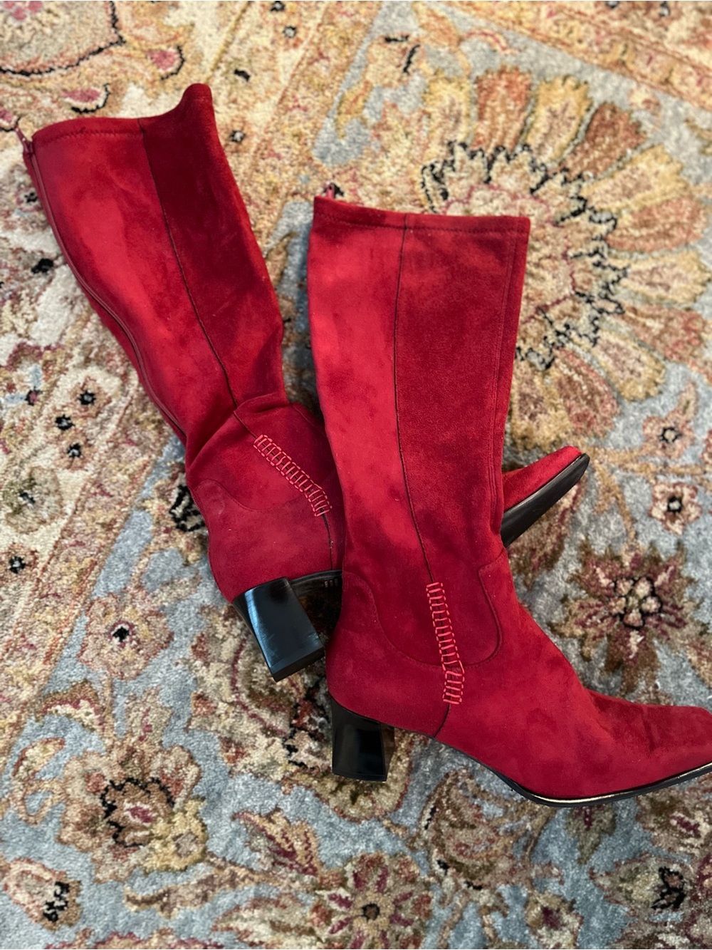 Red Faux Suede Women's Boots by Franco Sarto - Picture 2 of 8